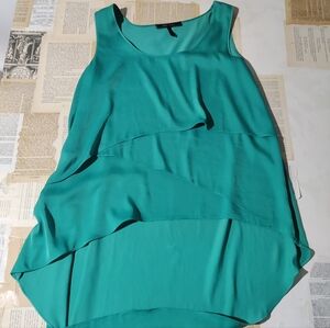 BCBG MaxAzria Sleeveless Teal Asymmetrical Layered Ruffle Tunic